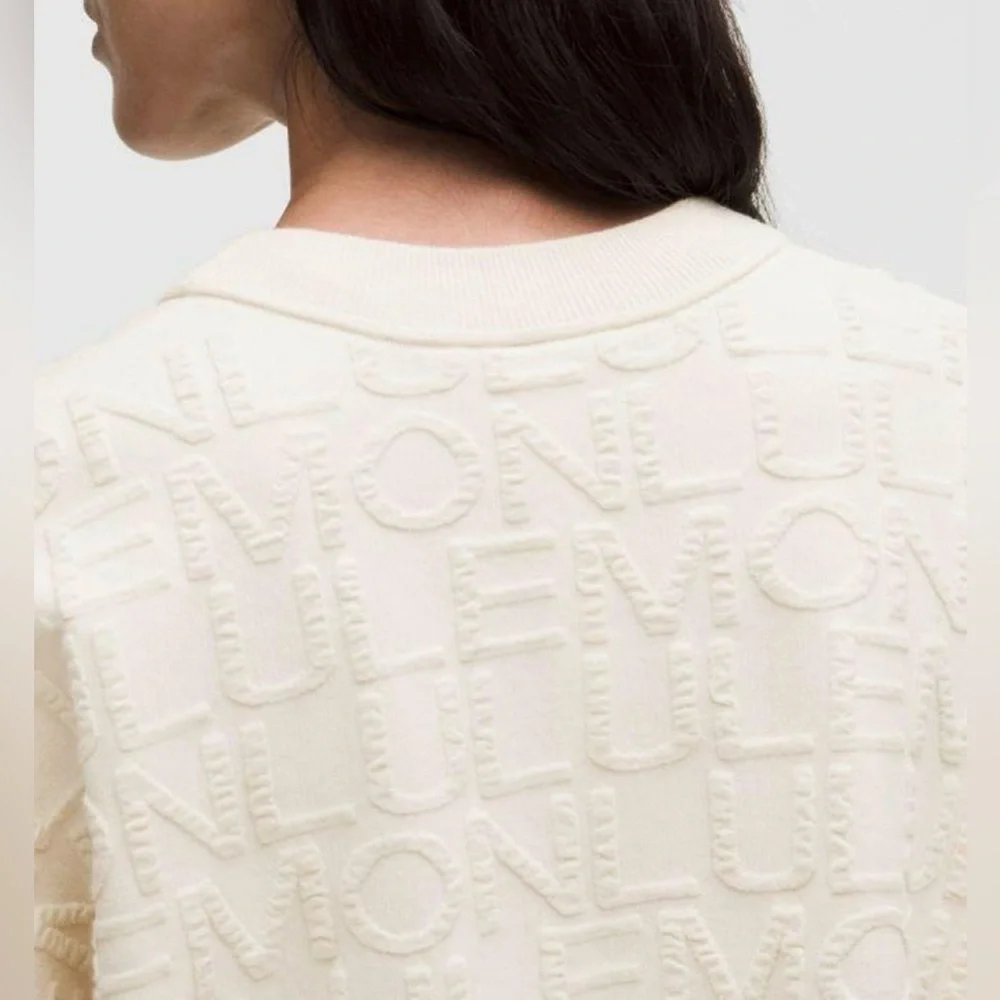 Lululemon Athletica Jacquard Cotton Blend Cream Crew Neck Sweater Size Medium - Picture 4 of 11